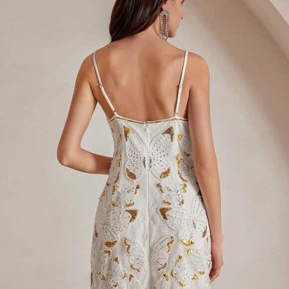 White Party Women's Sexy Sleeveless Embroidered Floral Dress - Picture 5 of 7